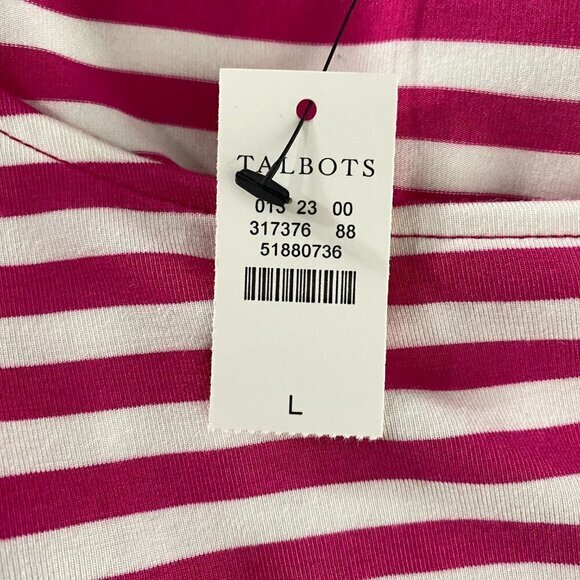 Talbots Top Large‎ Short Sleeve Pink White Striped Tie Front Stretch NWT TP-2184 - Picture 6 of 7